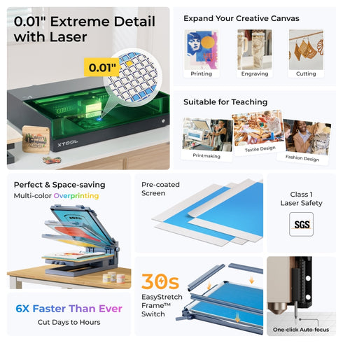 xTool S1 Screen Printing Kit: 1st Screen Printing Solution with Laser for Arts & Crafts