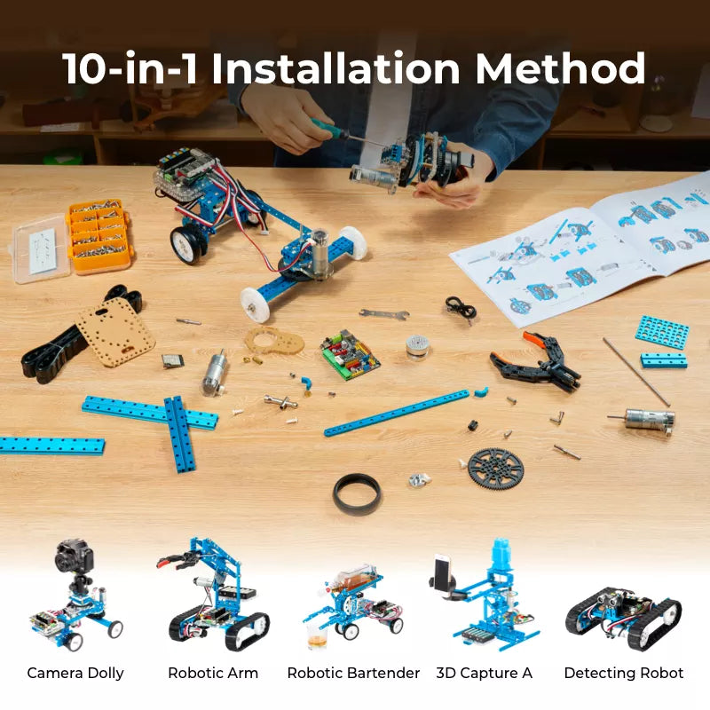 Robot building kit with 10 assembly methods