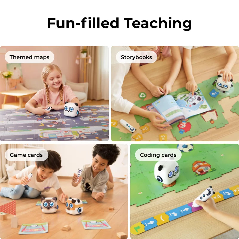 toddler learning activities with game cards, themed maps, storybooks and coding cards