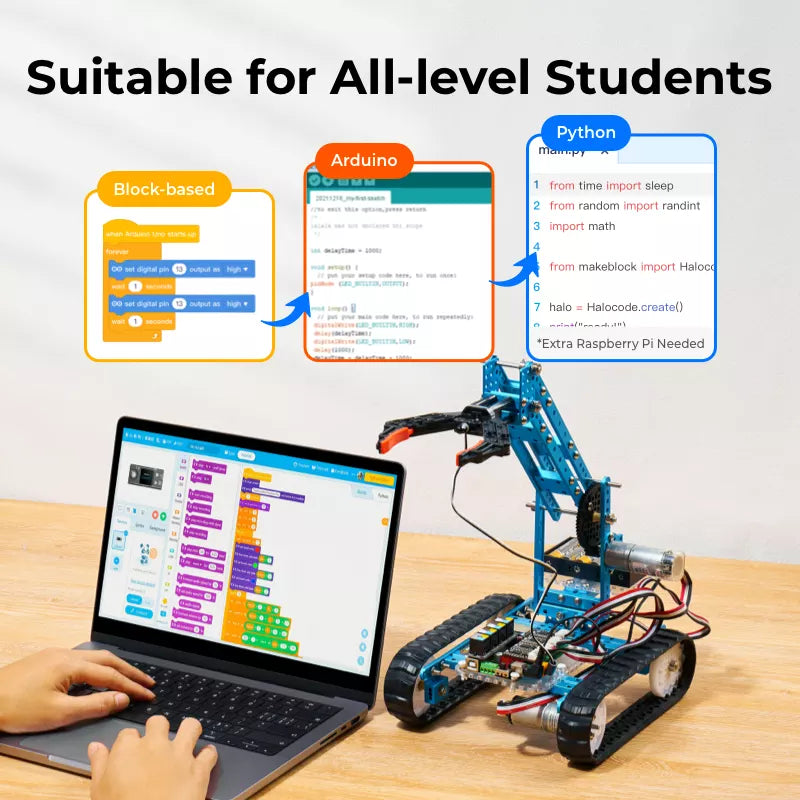 Educational robots inspire students to learn from block-based and text-based programming