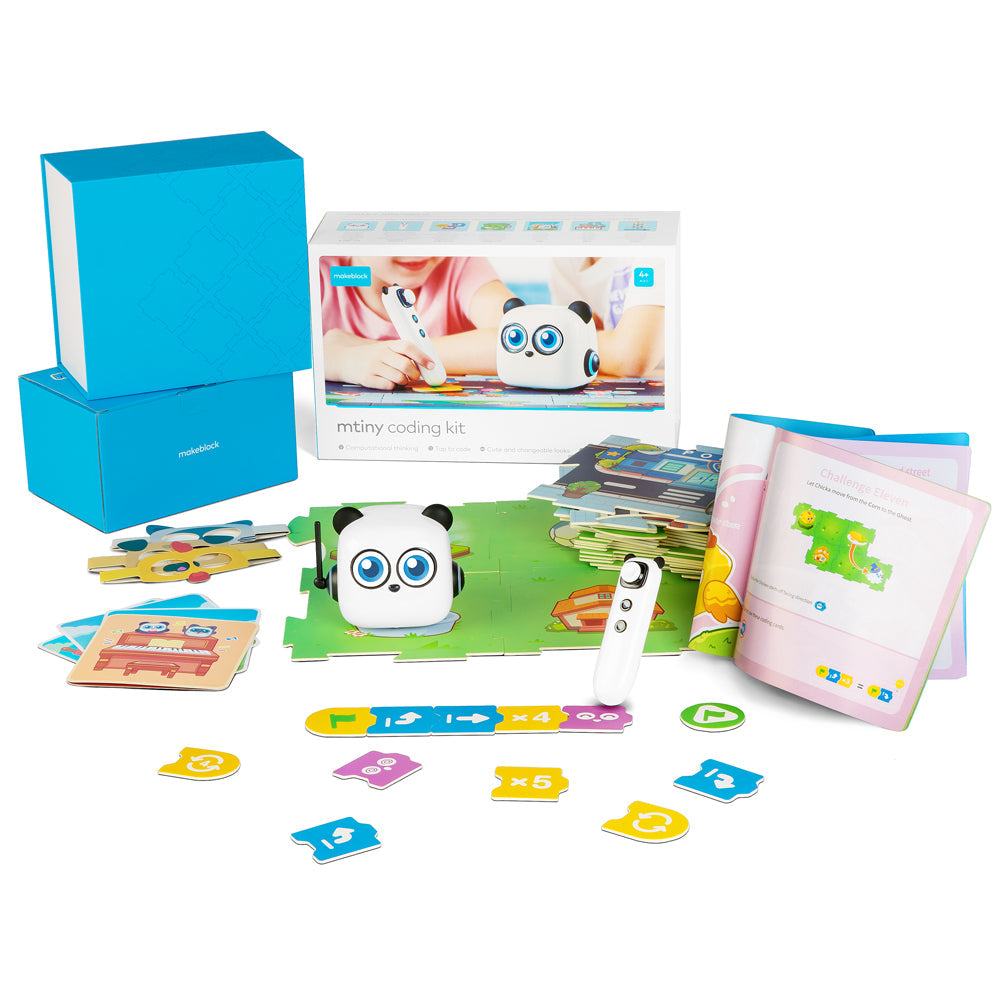 mtiny robot toy with coding cards, storybook, themed maps and more